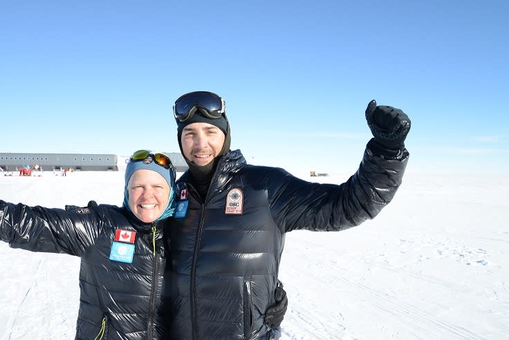 Dale and Dr. Ross celebrate finally reaching the South Pole.