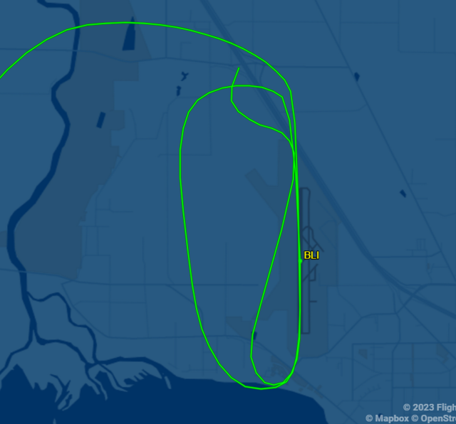 The final flight path of the single engine Cessna that made an emergency landing in a Bellingham field Monday night.