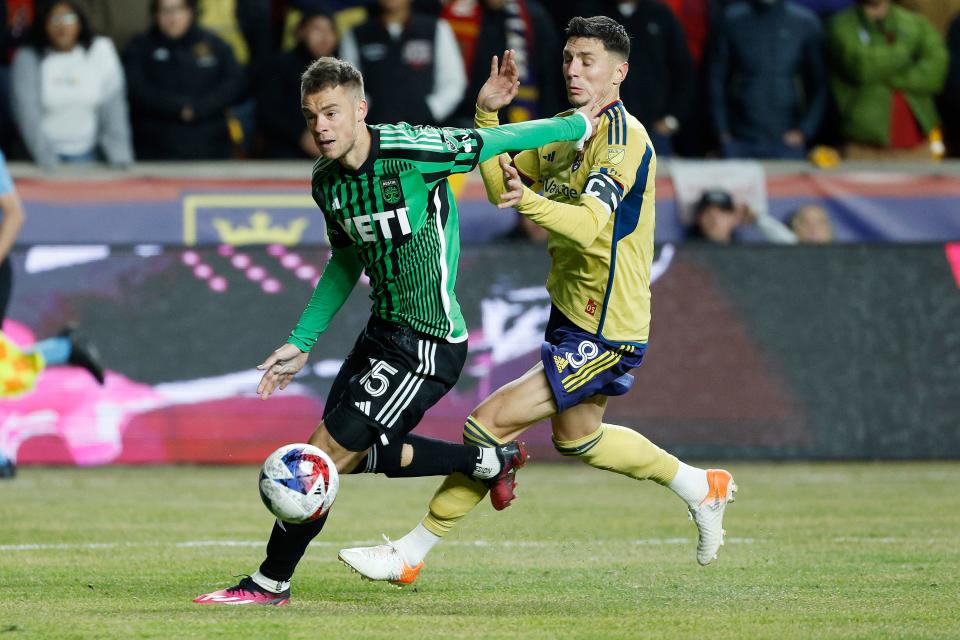 Austin FC defender Leo Väisänen, left, tore a knee ligament Wednesday and is expected to be out at least two months.