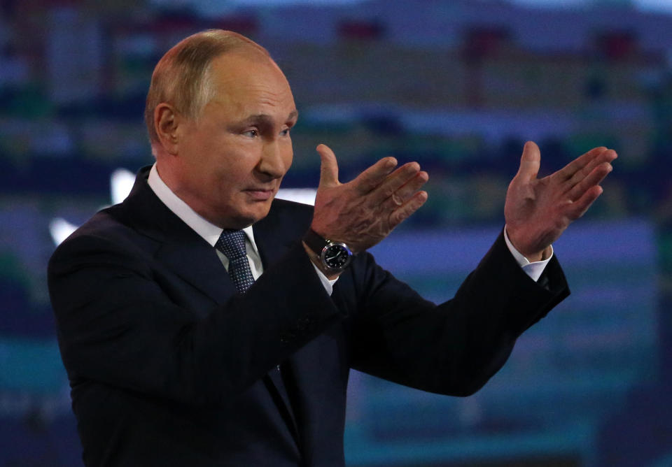 Russian President Vladimir Putin speaks at a plenary session during the Eastern Economic Forum at Far Eastern Federal University, September 3, 2021, in Vladivostok, Russia. / Credit: Mikhail Svetlov/Getty