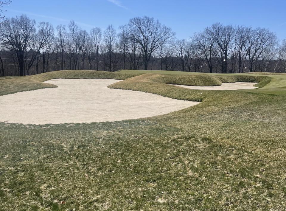 The two bunkers to the front left of the new 11th green at Worcester Country Club.