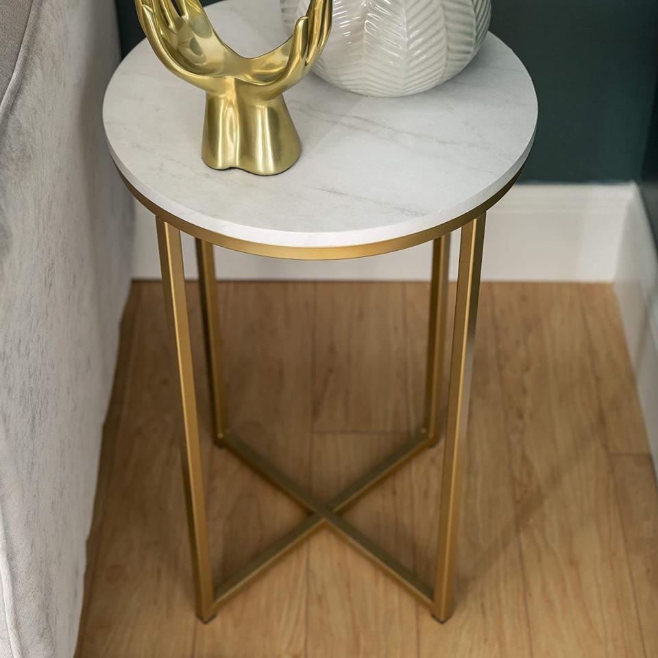 2) Modern Round Marble and Gold Side Table