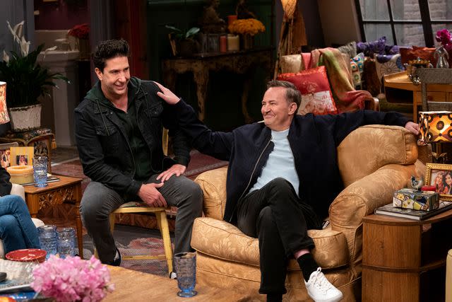 Terence Patrick/HBO Max David Schwimmer and Matthew Perry share a laugh at a 2021 reunion special.
