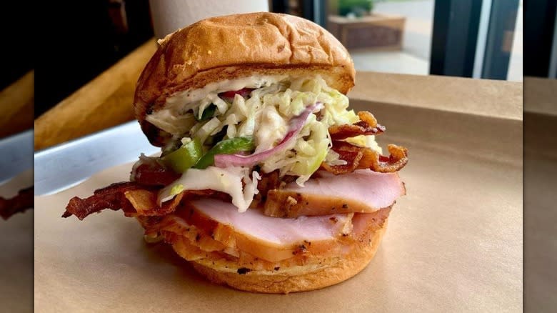 Turkey club with marinated slaw