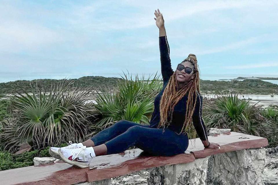<p>Serena Williams/Instagram </p> Serena Williams poses for a photo during hike
