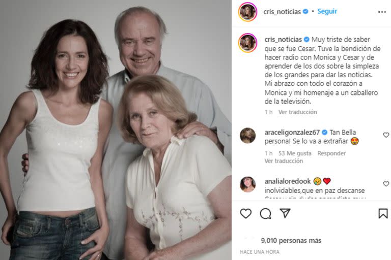 La periodista despidió a su colega (Foto Instagram @cris_noticias)