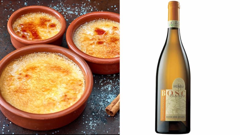 Creme brulees and wine bottle