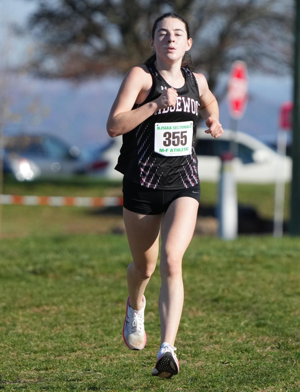 Woodland Park, NJ — October 28, 2023 -- Ayla Cooke of Ridgewood comes places fifth in the North 1 Group 4 State Cross-Country Sectionals at Garrett Mountain in Woodland Park.