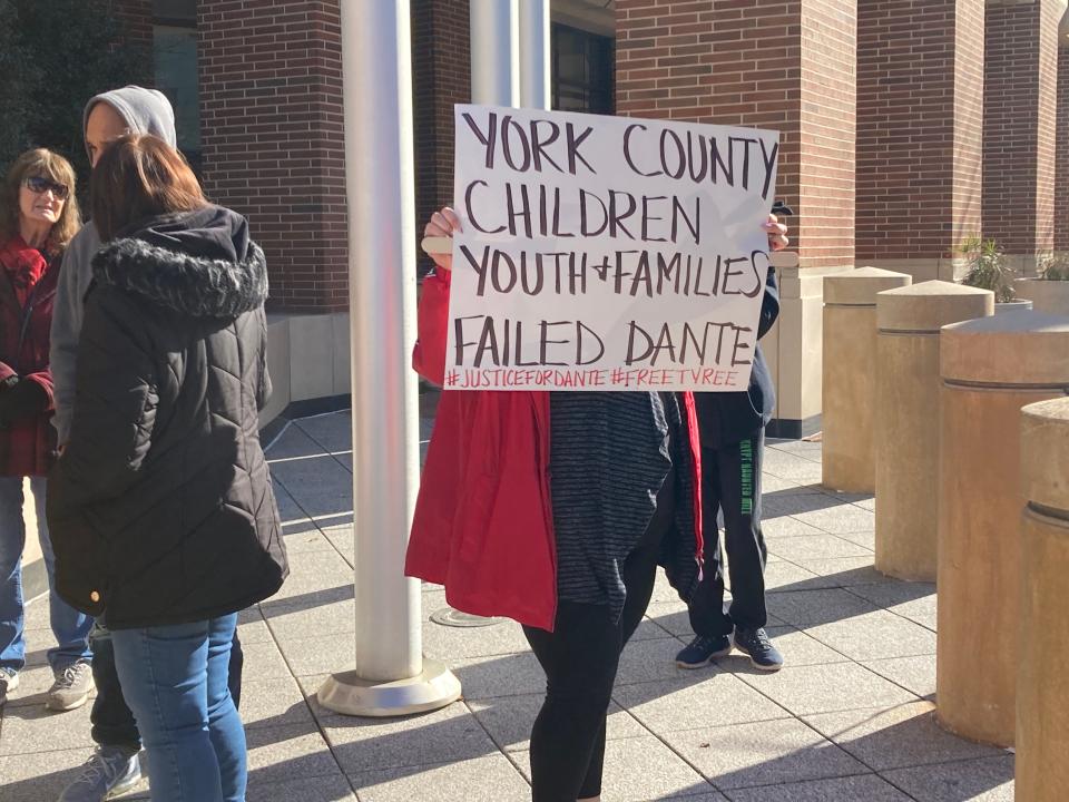 Protesters stood outside the York County Judicial Center during the trial of Tyree Bowie to claim his innocence.