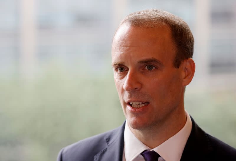 Britain's Foreign Secretary Dominic Raab speaks during an interview with Reuters in Seoul