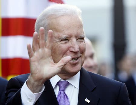 U.S. Vice President Joe Biden gestures as he arrives for a meeting with Ukraine's President Petro Poroshenko in Kiev, November 21, 2014. REUTERS/Valentyn Ogirenko