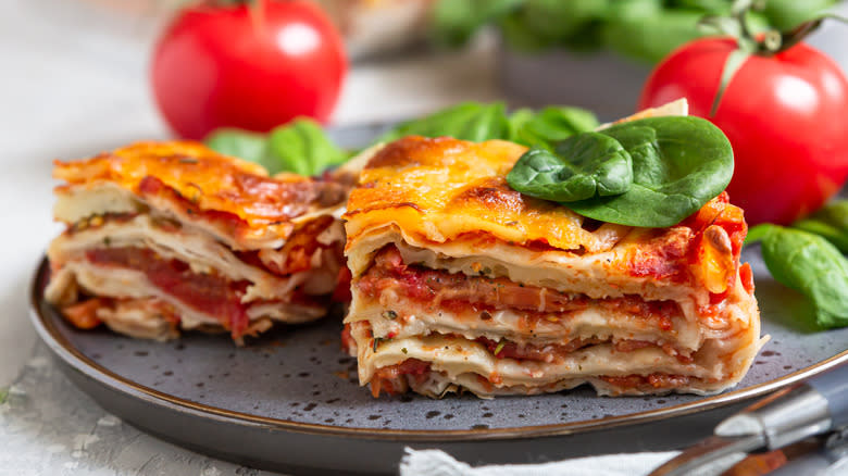 slices of lasagna on plate