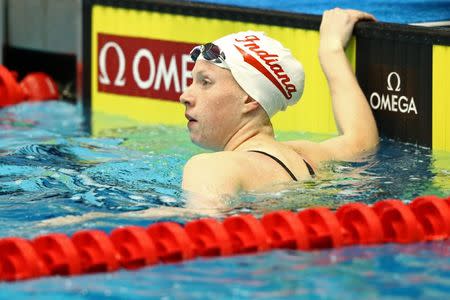 Jun 29, 2017; Indianapolis, IN, USA; Lilly King competes in the womens 50m breaststroke during the 2017 USA Swimming Phillips 66 National Championships at Indiana University Natatorium. Mandatory Credit: Aaron Doster-USA TODAY Sports