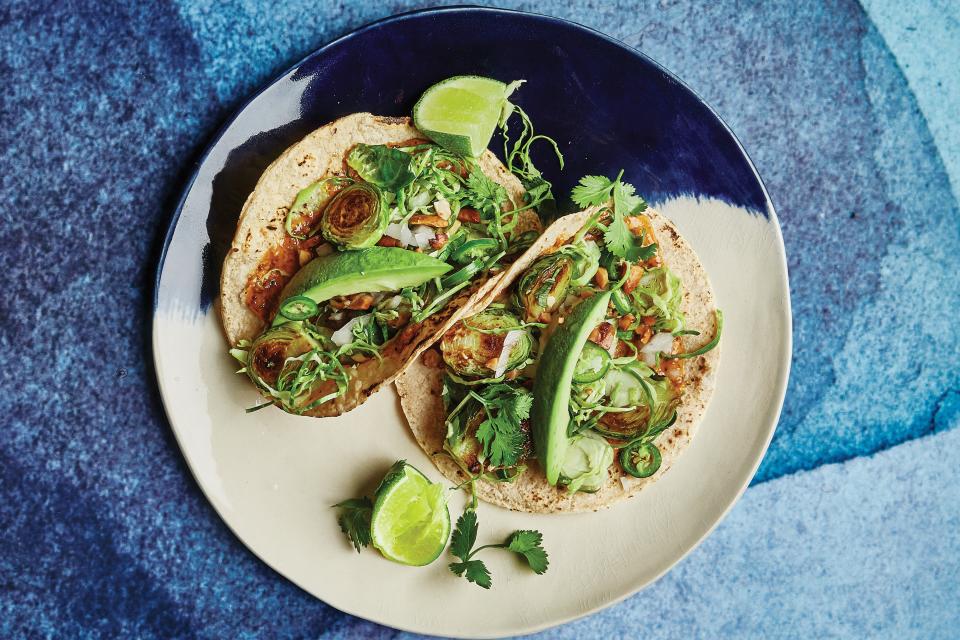 Brussels Sprout Tacos with Spicy Peanut Butter