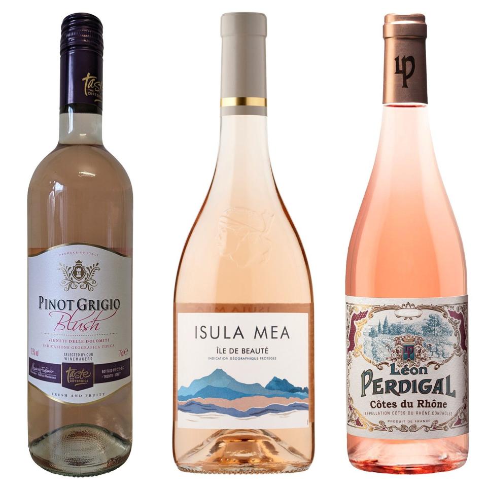 Taste the Difference Dolomiti Pinot Grigio Blush 2023; sula Mea Syrah-Sciaccarellu Rosé Ile de Beauté 2023; Léon Perdigal Rosé 2023