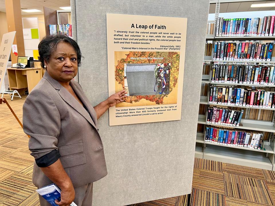 African American Heritage Society of Maury County founder and Maury County historian Jo Ann McClellan presents the Leap of Faith exhibit, which focuses on Maury County history and is presented along with the Voices and Votes: Democracy in America exhibit currently at the Maury County Library.