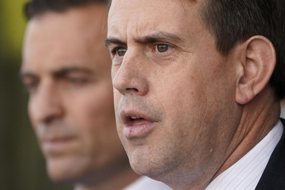 Jesse Binnall, an attorney for the Trump campaign, speaks at a news conference Tuesday, Nov. 17, 2020, in Las Vegas. (AP Photo/John Locher)