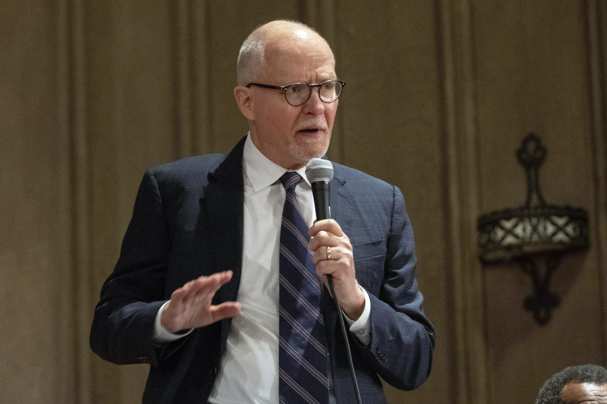 Former Chicago Public Schools CEO Paul Vallas participates in a forum with other Chicago mayoral candidates hosted by the Chicago Women Take Action Alliance Jan. 14, 2023, at the Chicago Temple in Chicago. Vallas has run as the law-and-order candidate and promises to put hundreds more officers on the streets. (AP Photo/Erin Hooley, File)