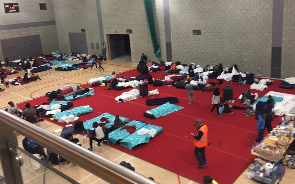 The scene at a leisure centre in Swiss Cottage following the evacuation of residents from Camden tower blocks - Credit: AP Photo