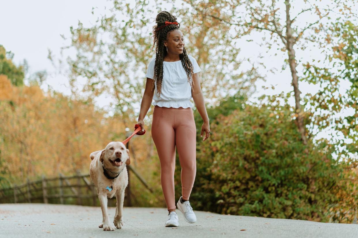 Black woman walking the dog