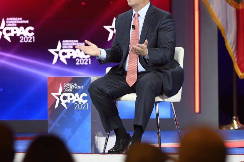 Then-U.S. Rep. Devin Nunes, R-Calif. speaking at the 2021 Conservative Political Action Conference (CPAC) hosted by the American Conservative Union at the Hyatt Regency Orlando in Orlando, Fla., Feb. 2021. Nunes will continue as CEO of Trump's new social media company. File Photo by Joe Marino/UPI