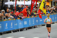 <p>A spectators attempts to pump up the runners in First Avenue during the 2017 New York City Marathon, Nov. 5, 2017. (Photo: Gordon Donovan/Yahoo News) </p>