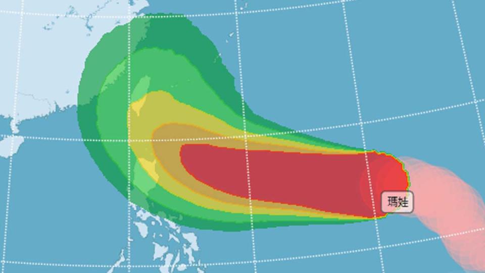 瑪娃颱風暴風圈侵襲機率。（圖／中央氣象局）