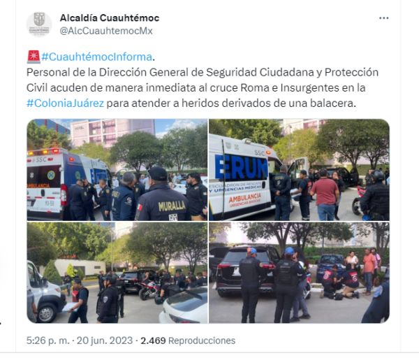 Balacera Colonia Juárez dos heridos ambulancias