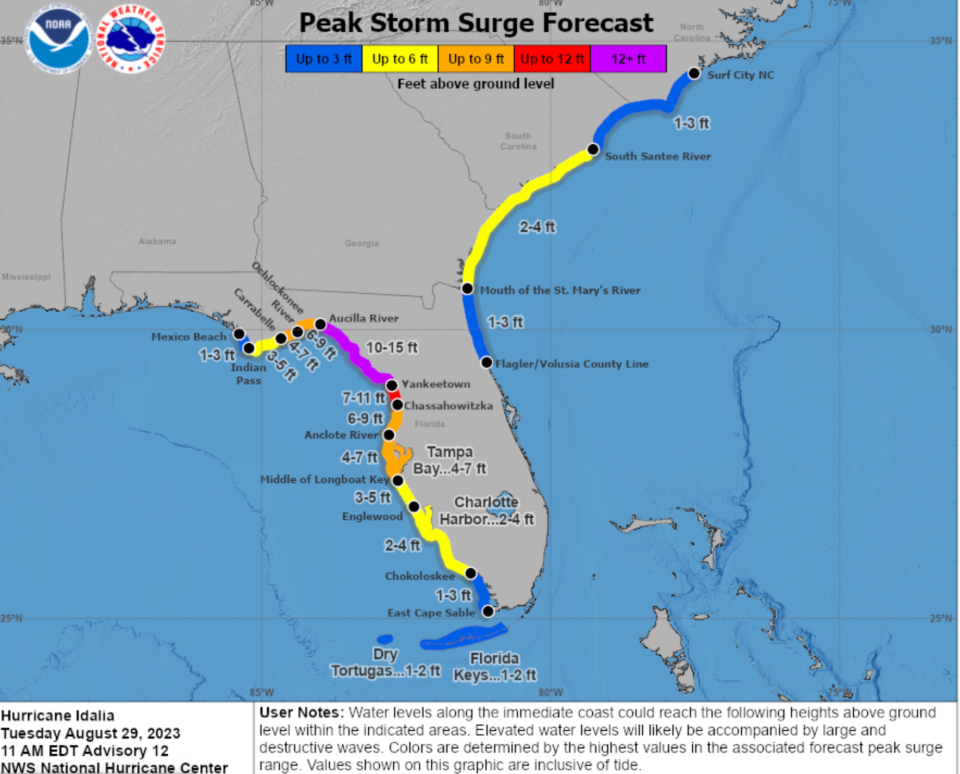 Expected storm surge along western coast of Florida (NHC)