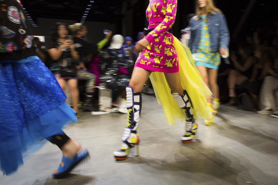 Jeremy Scott's spring 2019 collection is modeled during Fashion Week in New York, Thursday, Sept. 6, 2018. (AP Photo/Kevin Hagen)
