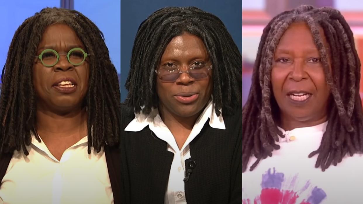  Leslie Jones and Kenan Thompson impersonating Whoopi Goldberg on SNL, Whoopi Goldberg on The View. 