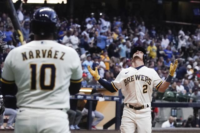 MILWAUKEE, WI - JUNE 08: Milwaukee Brewers shortstop Luis Urias (2) throws  to first during a game between the Milwaukee Brewers and the Philadelphia  Phillies on June 8, 2022 at American Family