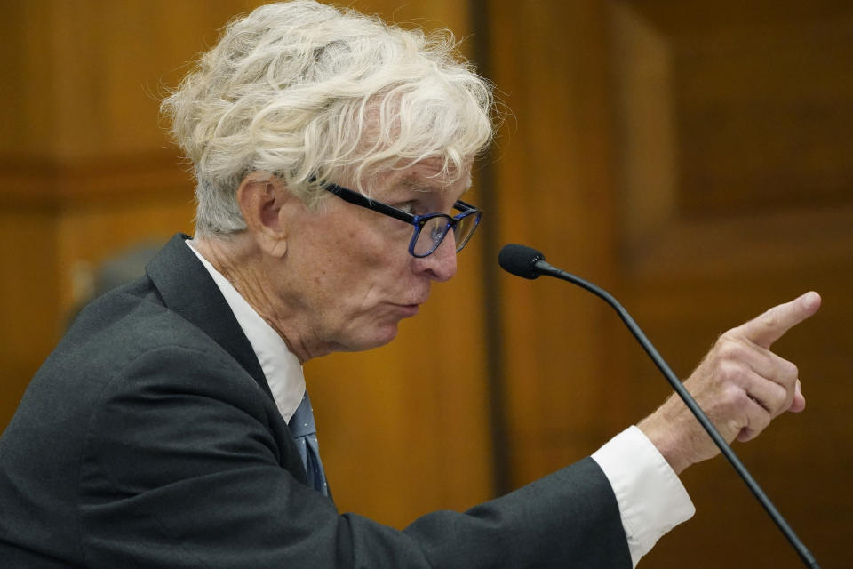 Attorney Rob McDuff, an attorney representing the Jackson Women's Health Organization, argues for a lawsuit filed by the state's only abortion clinic, to remain open by blocking a law that would ban most abortions in the state, before a special chancellor in Hinds County Chancery Court, Tuesday, July 5, 2022, in Jackson, Miss. On June 24, the U.S. Supreme Court overturned Roe v. Wade, ending constitutional protections for abortion. (AP Photo/Rogelio V. Solis, Pool)