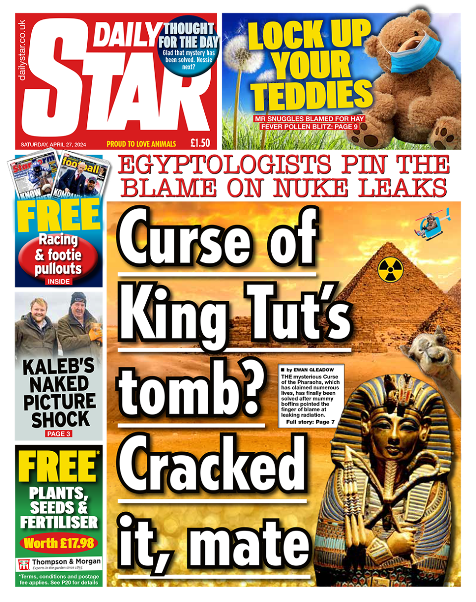 The headline in the Star reads: "Curse of King Tut's tomb? Cracked it, mate".
