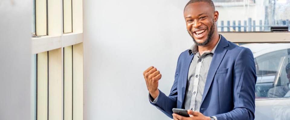 Man excited after checking stocks