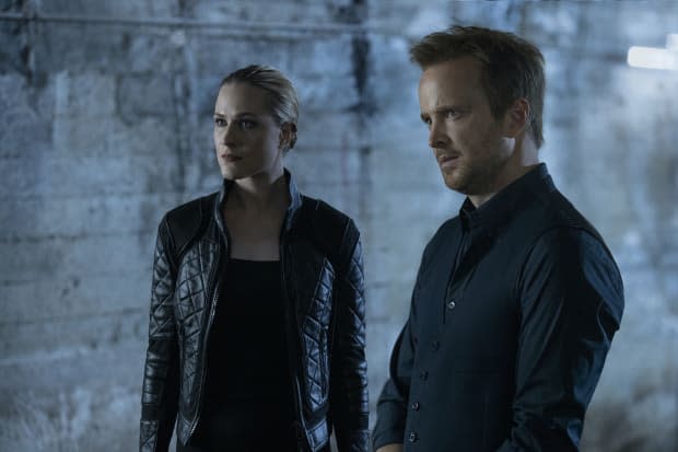 Evan Rachel Wood and Aaron Paul in "Westworld"<p>HBO</p>