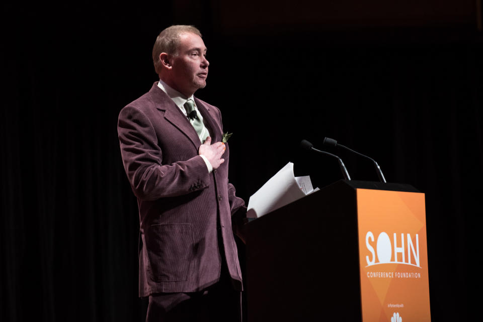 Jeffrey Gundlach, chief executive officer and chief investment officer of DoubleLine Capital LP, speaks at the 23rd annual Sohn Investment Conference in New York, U.S., on Monday, April 23, 2018. Since 1995, the Sohn Investment Conference, has brought the world's savviest investors together to share fresh insights and money-making ideas to benefit the Sohn Conference Foundation's work to end childhood cancer. Photographer: Kholood Eid/Bloomberg via Getty Images