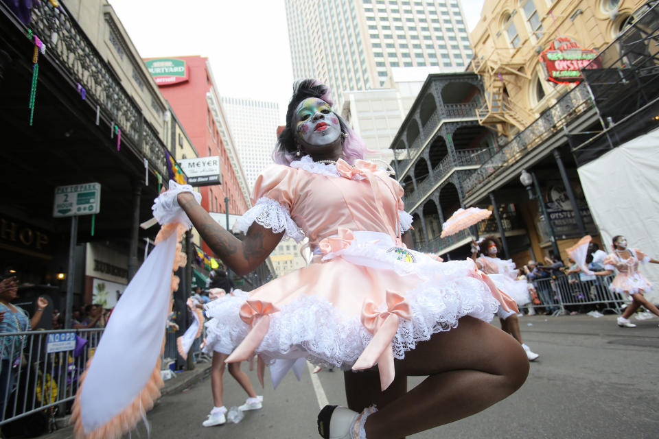 <p>A marcher with the Krewe of Zulu dances through New Orleans, Louisiana on February 28, 2017. New Orleans is celebrating Fat Tuesday, the last day of Mardi Gras. (Dan Anderson/EPA) </p>