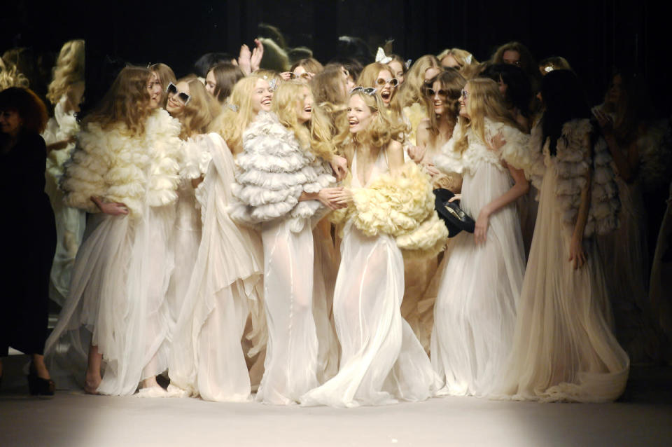 A small army of brides takes the stage at Sonia Rykiel’s spring 2008 show in Paris.