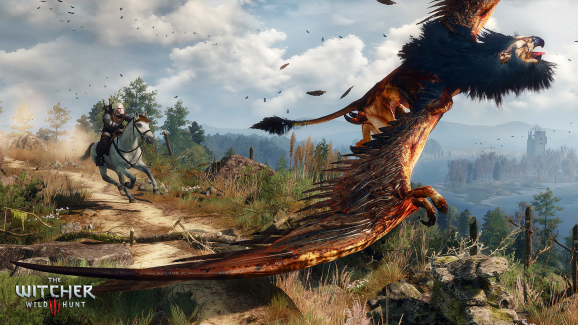 Geralt tracks a griffon to take it down.