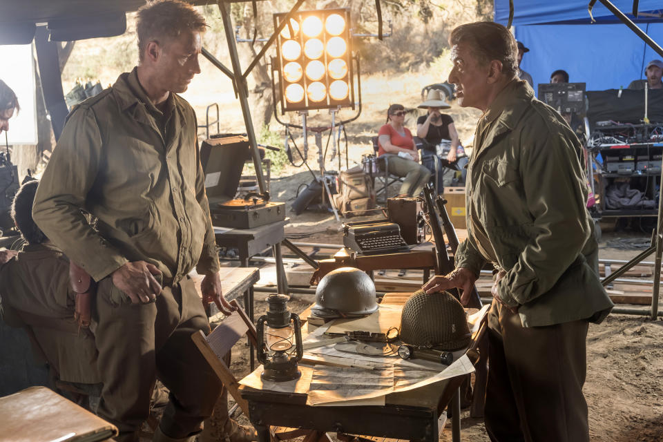 <p>Justin Hartley as Kevin and Sylvester Stallone as Himself in NBC’s <i>This Is Us</i>.<br>(Photo: Ron Batzdorff/NBC) </p>