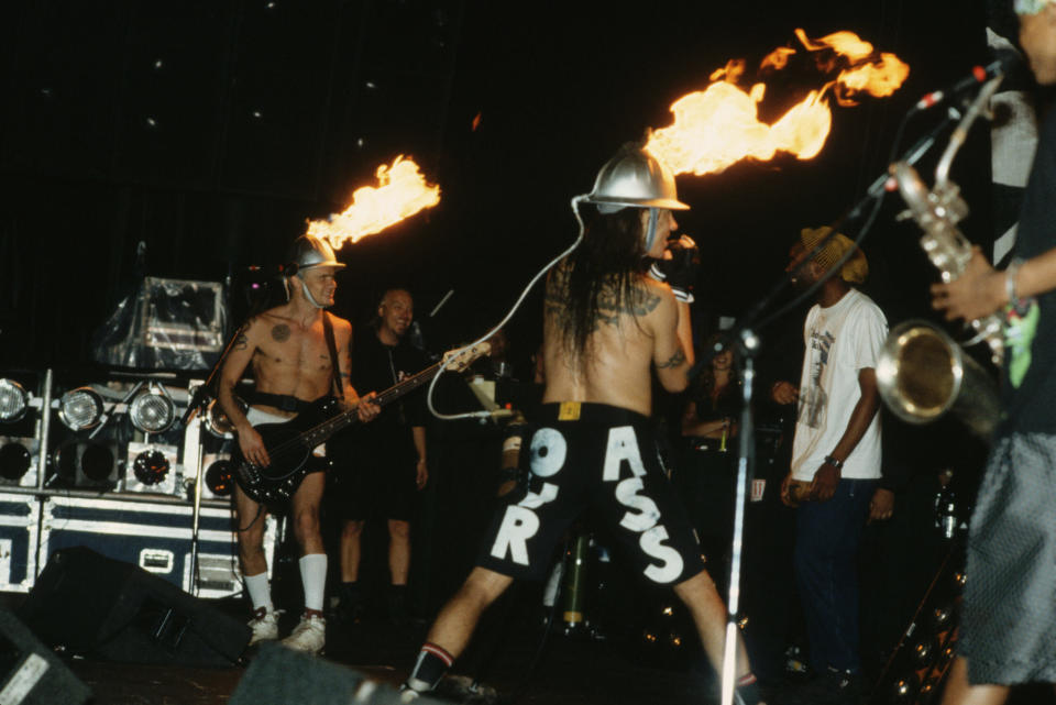 Red Hot Chili Peppers With Flaming Hats (Credit: Henry Diltz/Corbis via Getty Images)