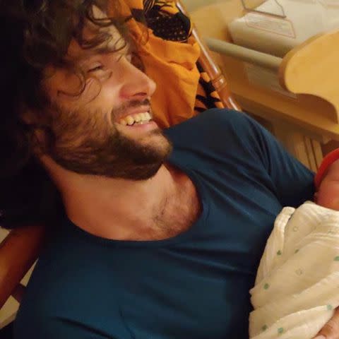 <p>Domino Kirke Instagram</p> Penn Badgley with his son