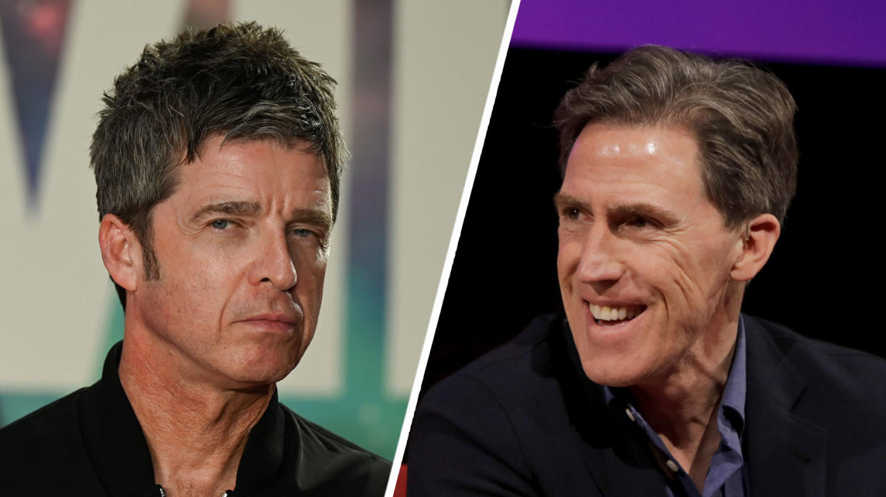 Rob Brydon (r) shared details of his friendship with Noel Gallagher on the White Wine Question Time podcast. (Getty)