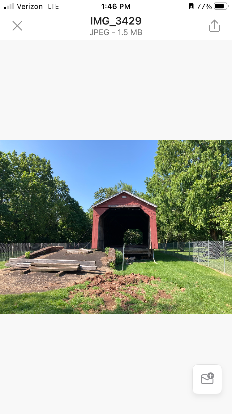 The Perkasie covered bridge in Lenape Park, in the borough. Floodwaters from Hurricane Ida knocked it from its stone abutments in late summer 2021, moving it approximately 15 feet from where it sat since 1958.