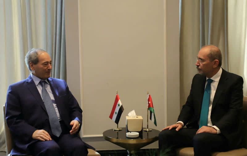 Jordan's Foreign Minister Ayman Safadi meets with Syria's Foreign Minister Faisal Mekdad in Amman