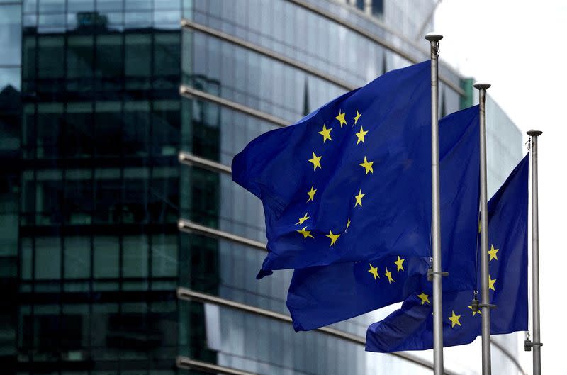 FILE PHOTO: European flags fly outside the European Commission headquarters in Brussels