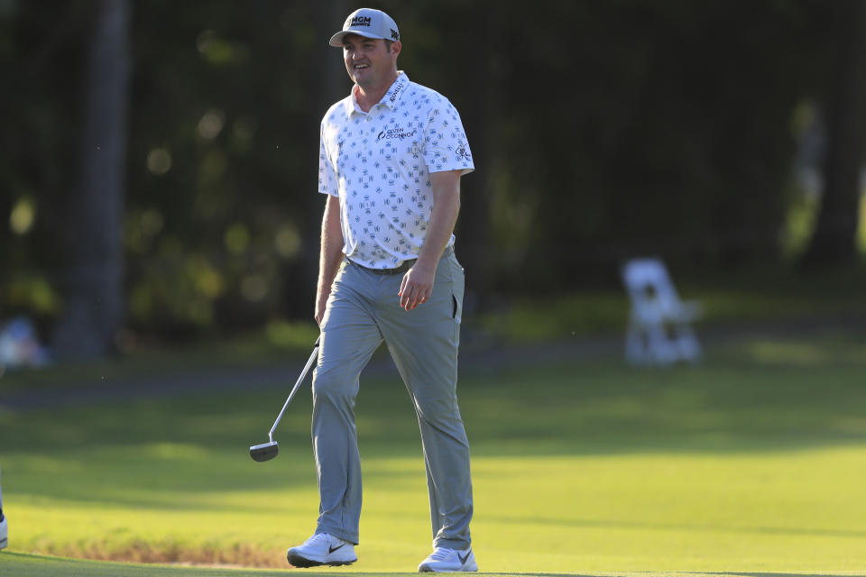 Jason Kokrak walks toward the ninth green during the first round of the Sony Open golf tournament Thursday, Jan. 14, 2021, at Waialae Country Club in Honolulu. (AP Photo/Jamm Aquino)