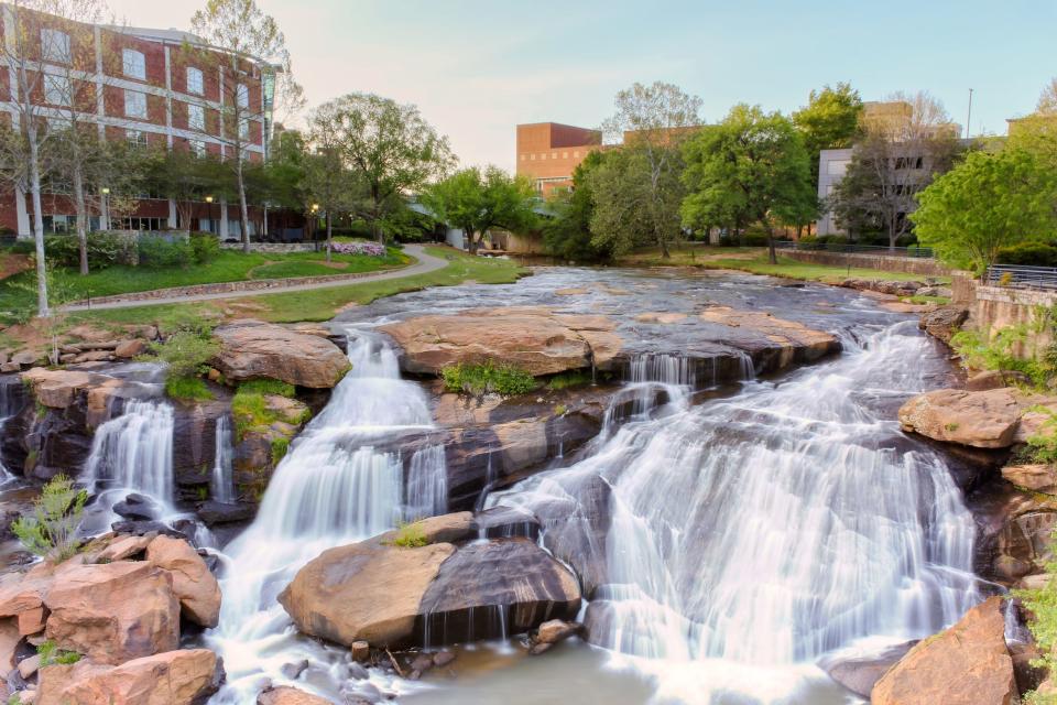 No. 7: Falls Park on the Reedy - Greenville, South Carolina. Mayors visit from all over the country to study Greenville's redeveloped riverfront. The small but scenic Reedy River passes through the heart of downtown, its surprising waterfalls best viewed from an award-winning pedestrian suspension bridge that spans the falls within Falls Park.