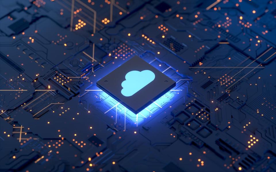 A cloud microchip connected to other circuits.